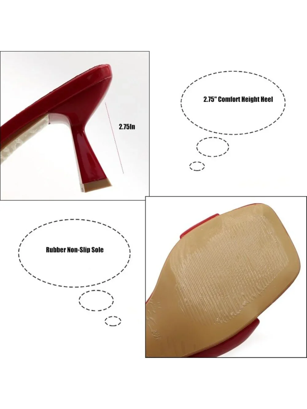 Women's Red Leather One Band Square Open Toe Fashion Backless Heel Sandals